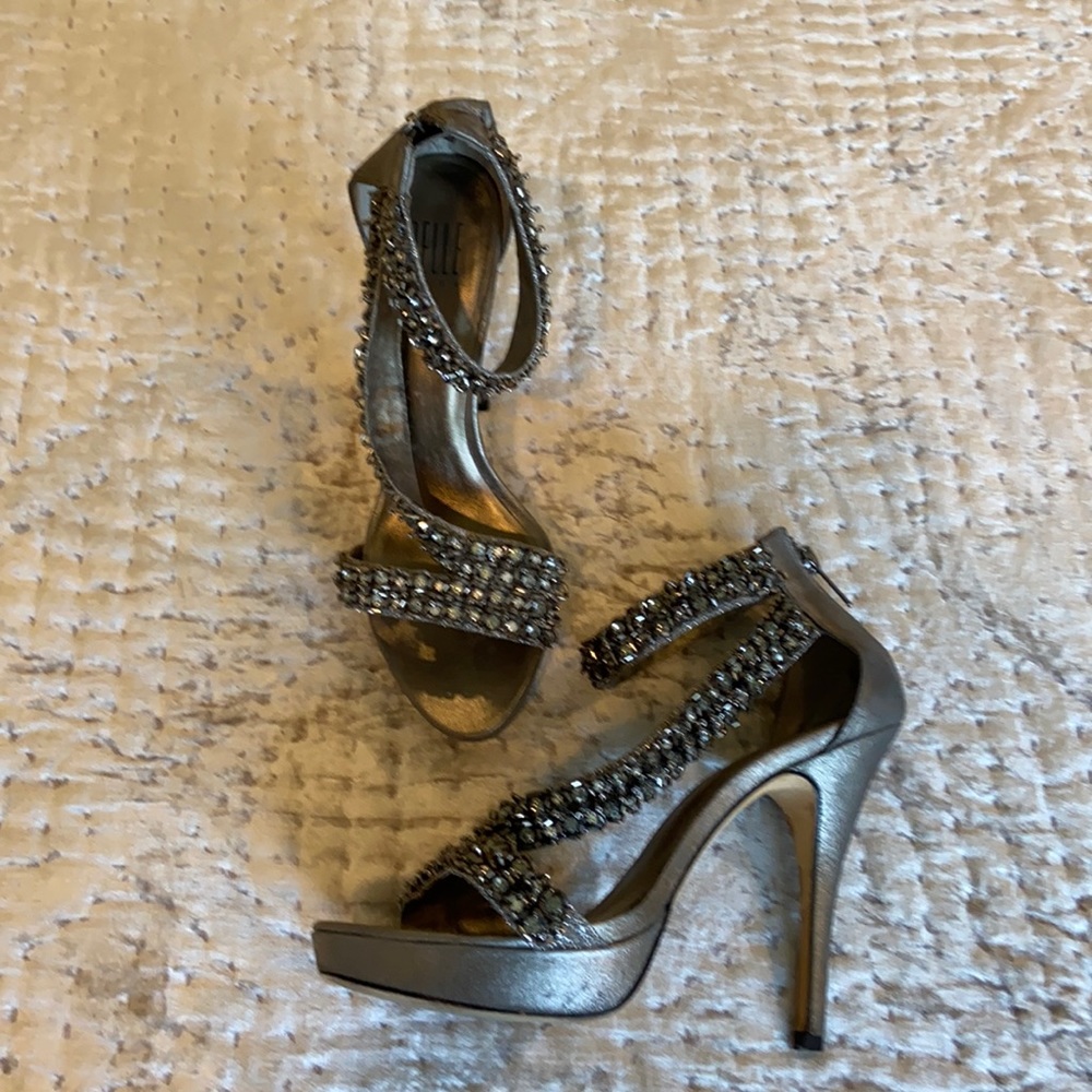 Silver Beaded Strappy Heels